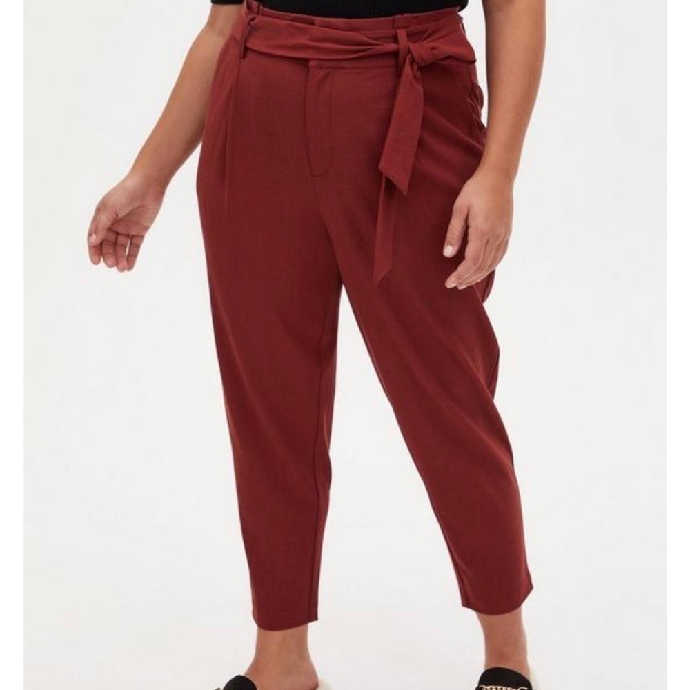 Torrid Paperbag Waist Tie Front Tapered Pants Rust Brown Size 18 NWT